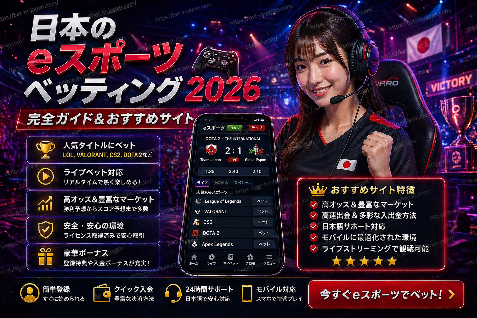 日本のeスポーツベッティング2026 完全ガイド