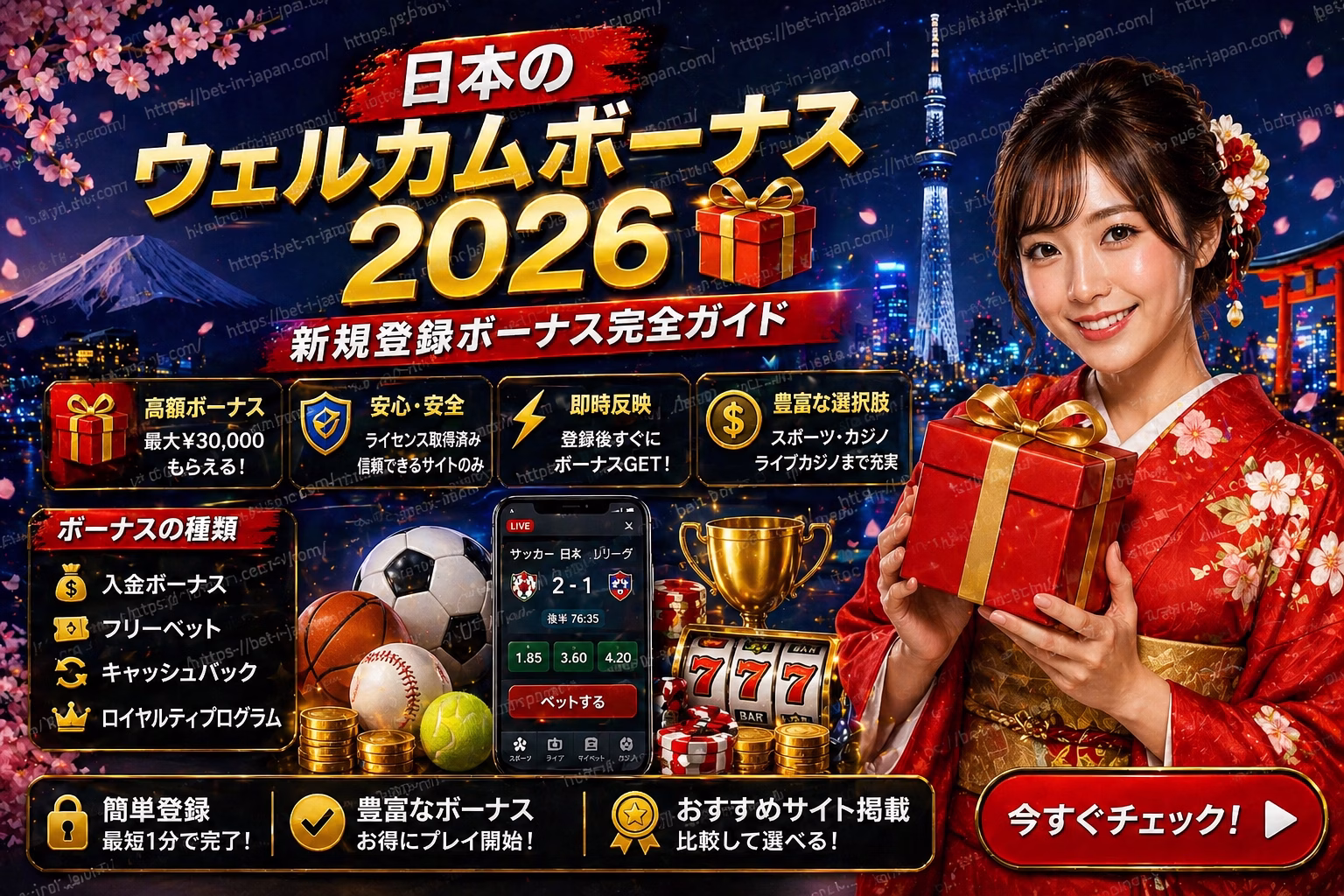 日本のウェルカムボーナス2026 新規登録特典ガイド