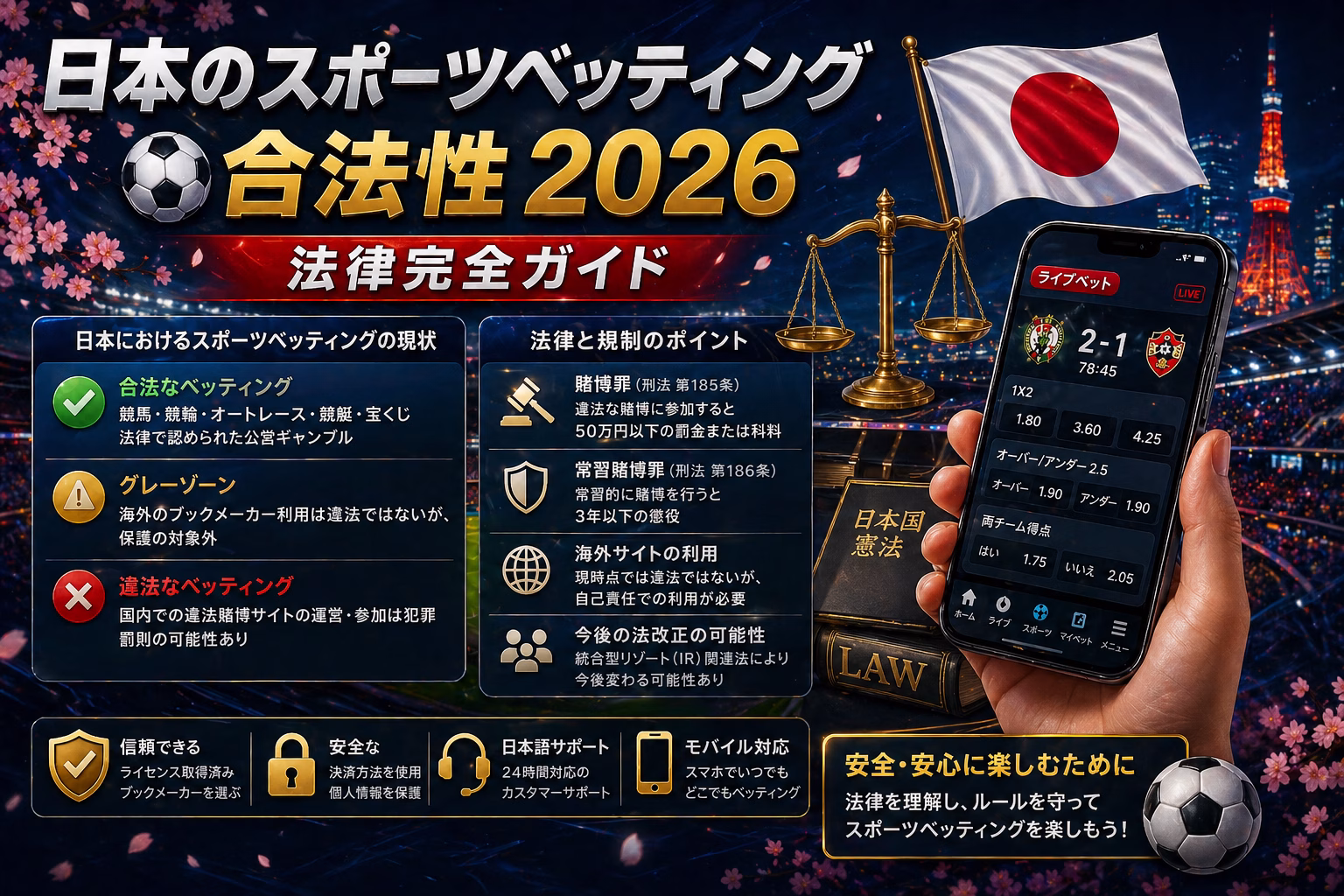 日本のスポーツベッティング合法性2026 完全ガイド